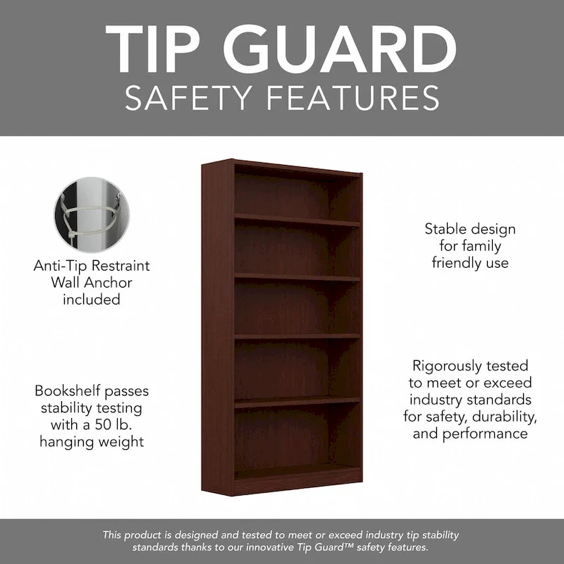 Tall 5 Shelf Bookcase with Adjustable Shelves