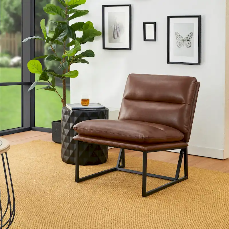 Glitzhome Set of 2 30.25H Modern Ergonomic PU Accent Armless Chair