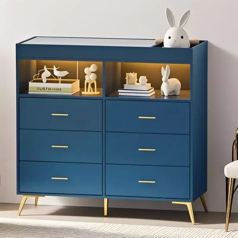 Changing Table Dresser with Drawers, Baby Dresser with Changing Table Top, Power Outlet, LED Light & Metal Feet, Diaper Changing Station