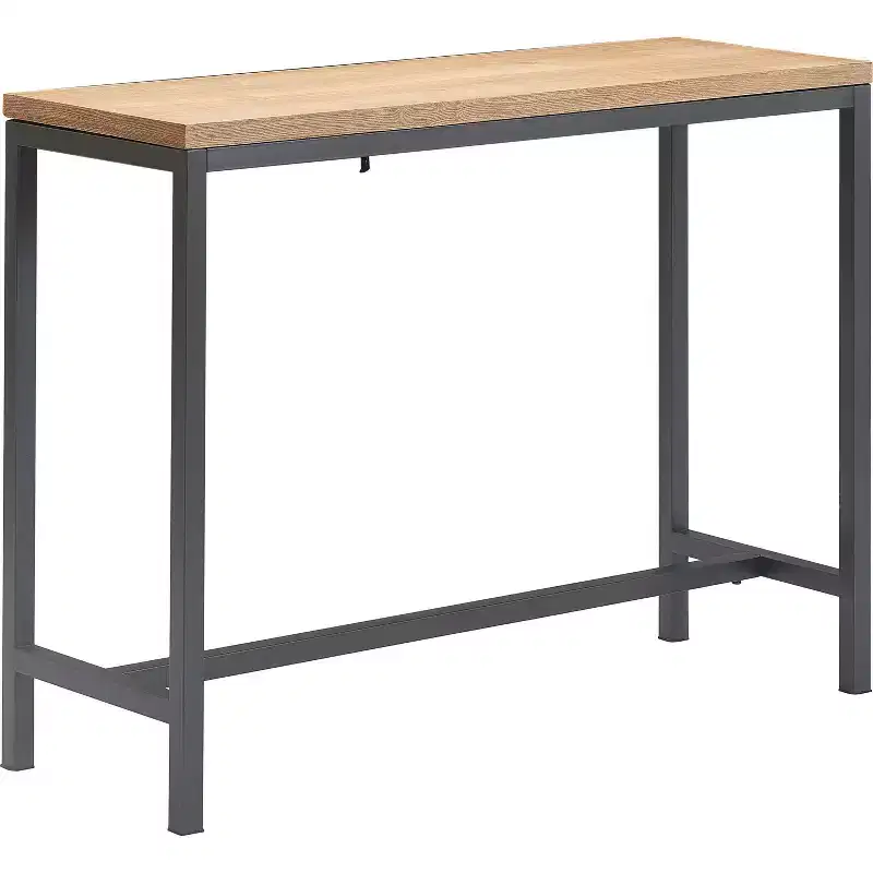 Dobson Natural Wood and Black Metal Console Table Natural - Finch: Oak Finish, Industrial Style, Fixed Shelf