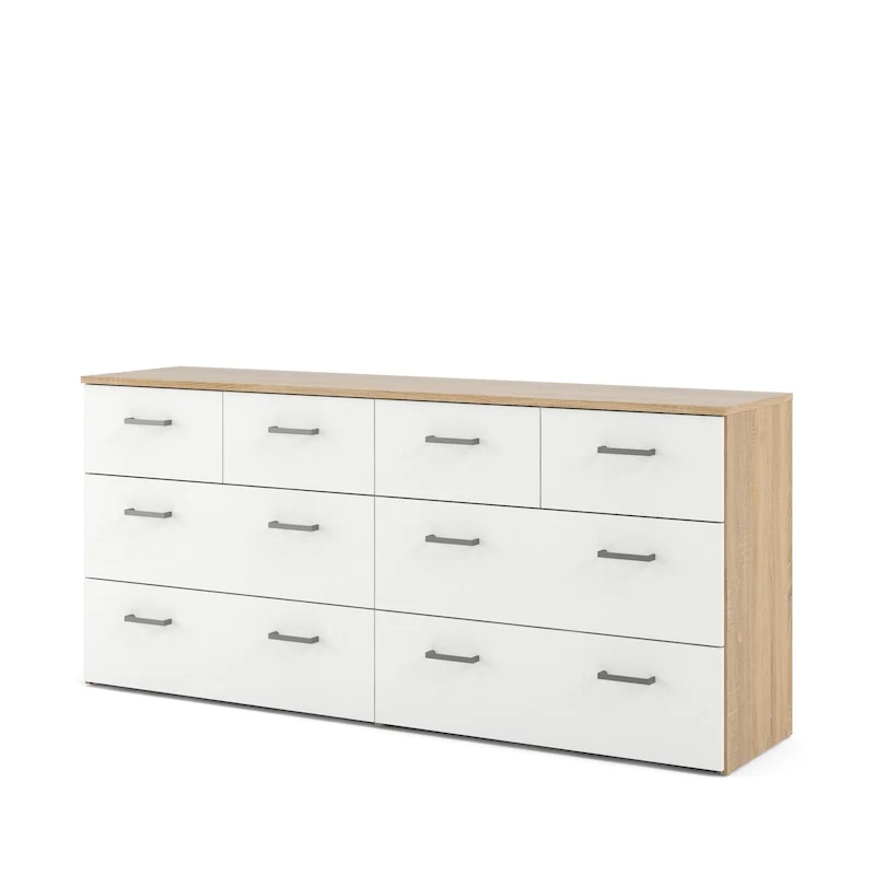 8-Drawer Double Dresser – Oak and White