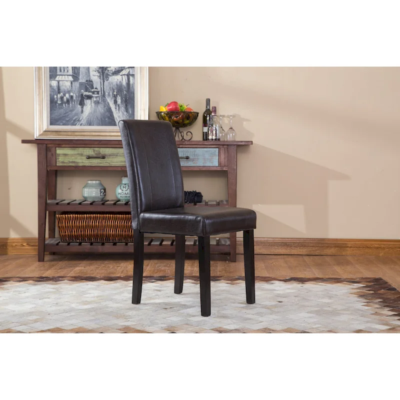 Roundhill Furniture Urban-Style Solid Wood Leatherette Small Padded Parson Chairs (Set of 2)