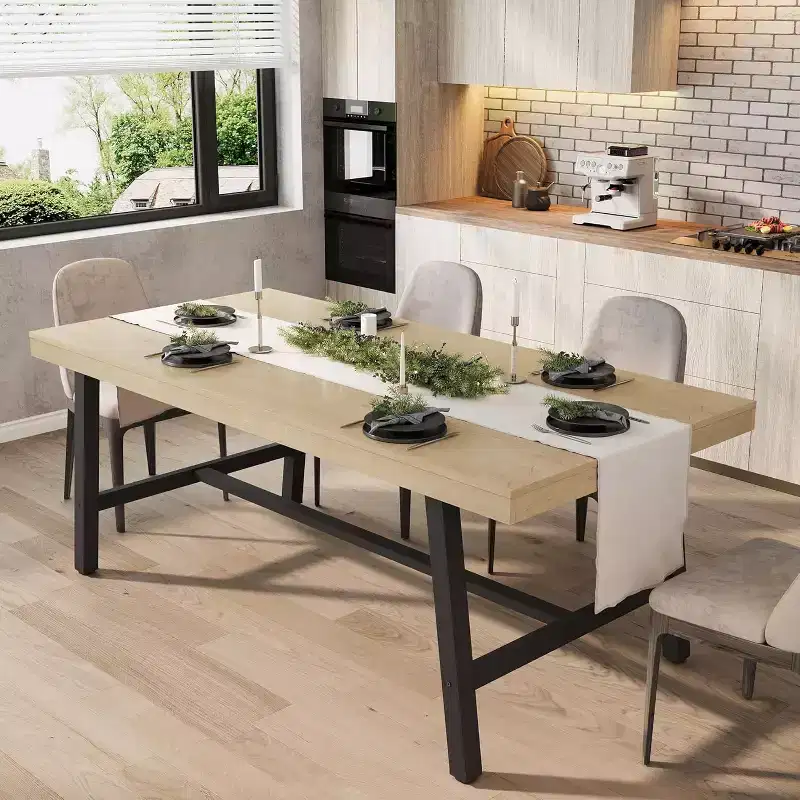 Industrial Dining Table for 4-6 People, 63 Long Wooden Kitchen Table with Sturdy Metal Frame for Kitchen, Dining Room
