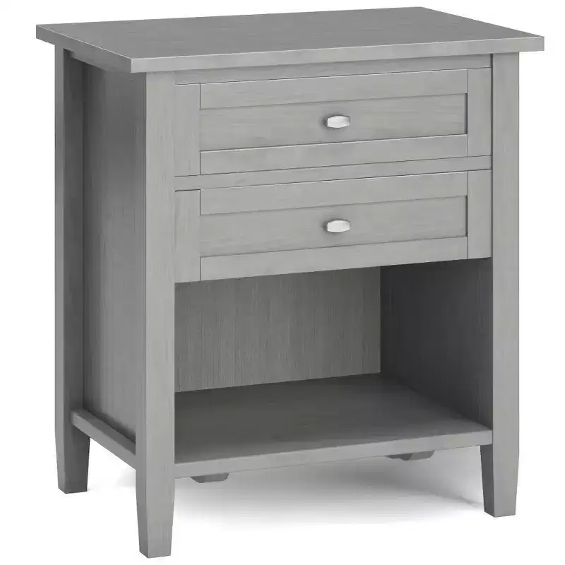 Norfolk Bedside Table - WyndenHall: Solid Wood, 2 Drawers, Open Shelf