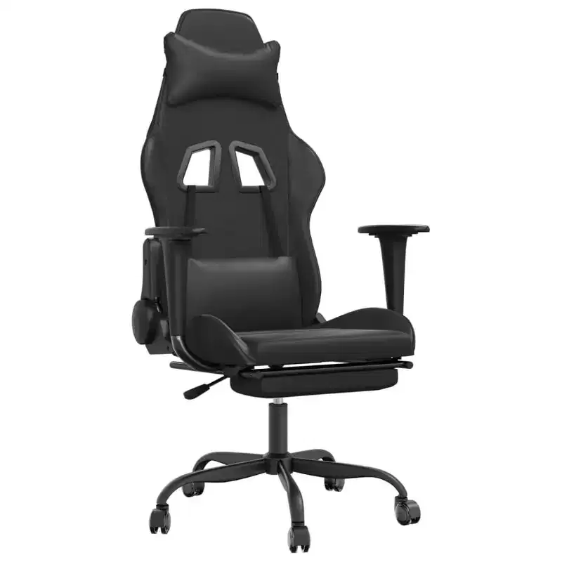 Gaming Chair Black & Blue Faux Leather, Metal Frame, Plywood, Adjustable
