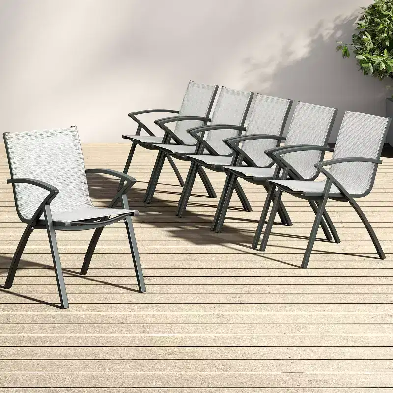 6PCS Modern Aluminum Outdoor Dining Chairs, Quick-Dry Textilene Fabric, All-Weather Rust-Resistant, Ergonomic Commercial-Grade Patio Seating
