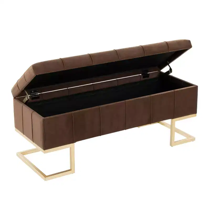 LumiSource Midas Bench Gold Steel/Brown Velvet