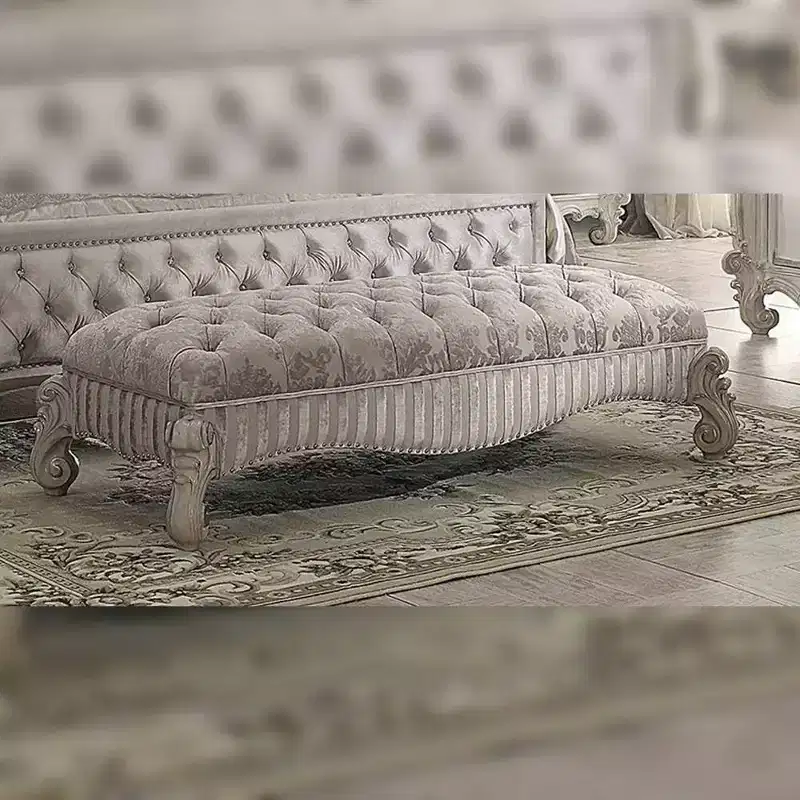 65" Versailes Fabric Bench Ivory/Bone White - Acme Furniture