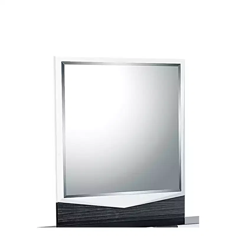 HomeStock Modern Hudson Mirror with High Gloss Finish and Dark Grey Zebrano Trim  Elegant Bedroom Accent