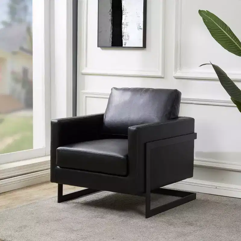 Lincoln PU Leather Accent Chair Modern Upholstered Seat with Black Steel Frame, Comfortable Armchair for Living Room, Bedroom, Office