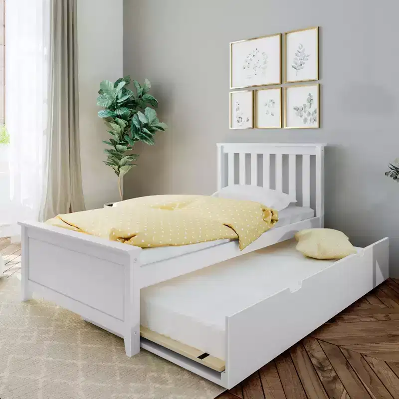 Max & Lily Twin Bed Frame with Trundle, Classic Solid Wood Platform Bed with Storage