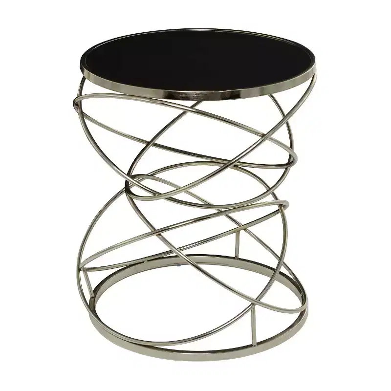 Contemporary Marble Open Ring Accent Table Silver : No Assembly, Indoor Use, Round Shape
