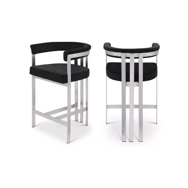 Meridian Furniture,Marcello Black Velvet Counter Stool, Set of 2