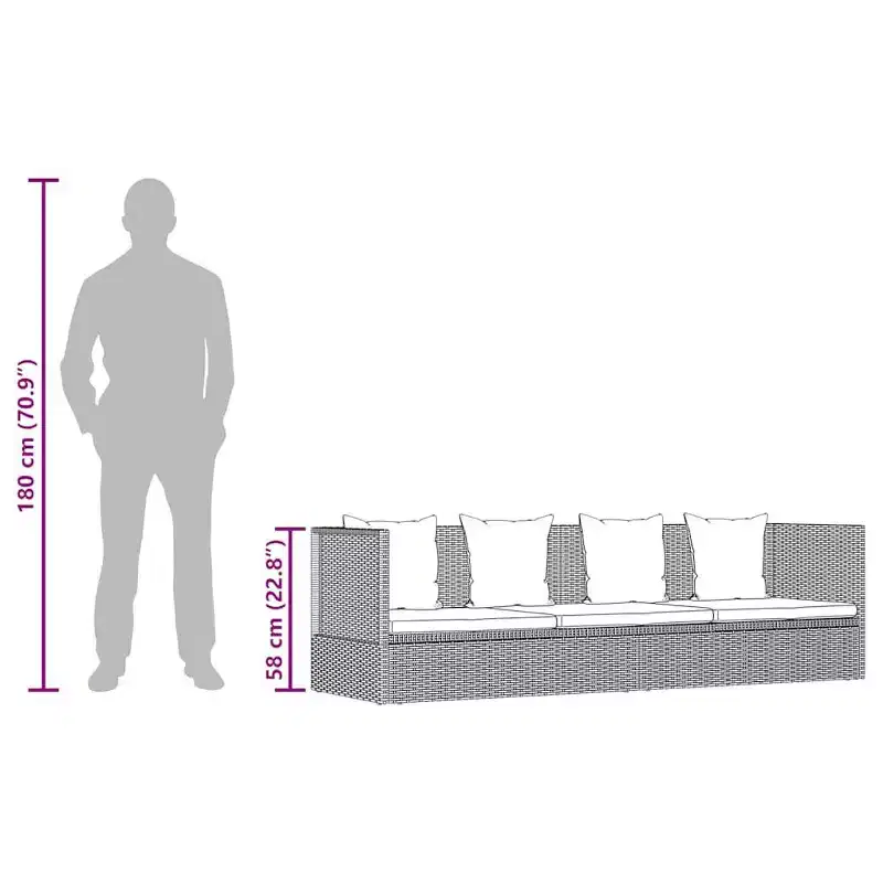 vidaXL Garden Bed Grey PE Rattan 78.7x23.6 in Adjustable Armrests