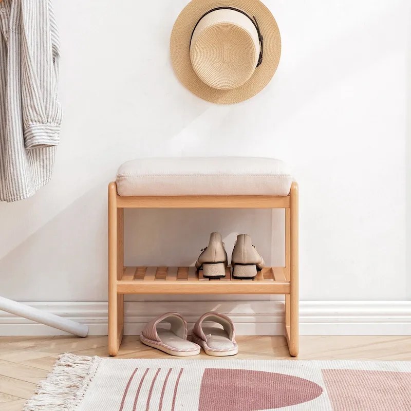 Wooden Shoe Bench with Storage Rack – Natural Wood, 1-Person Seating