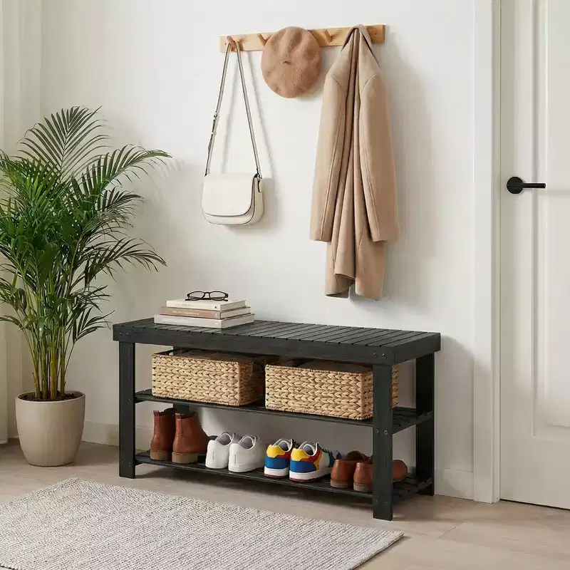 Bamboo 3-Tier Entryway Shoe Rack Storage Bench - Sturdy Shoe Organizer with 286lb Capacity