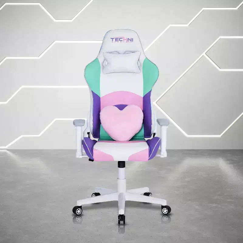 TUYOHW Kawaii PC Gaming Chairs with Adjustable Height,Head&Heart Lumbar Pillow,360 Swivel Chair for Home&Office,250lbs Max,Pink/Green/Purple/White