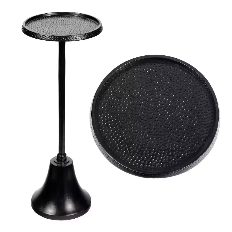 JONATHAN Y Irida 24 Art Deco Designer Pedestal Drink Table & Decorative End Table with Hammered Round Top & Bell Base