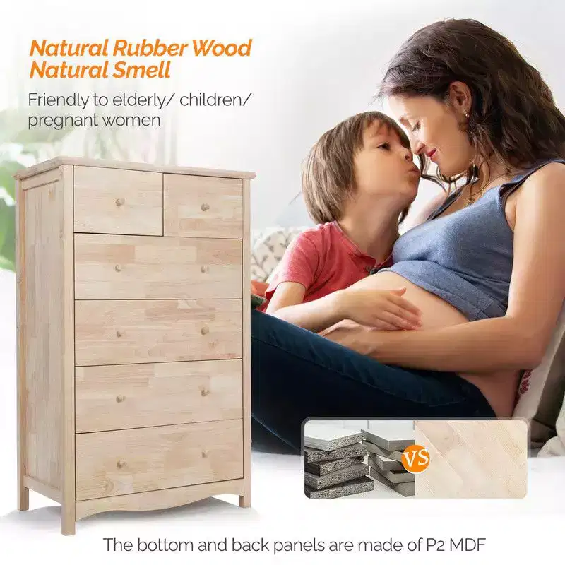 Karl Home Natural Rubberwood 6 Drawer Cabinet 1pc