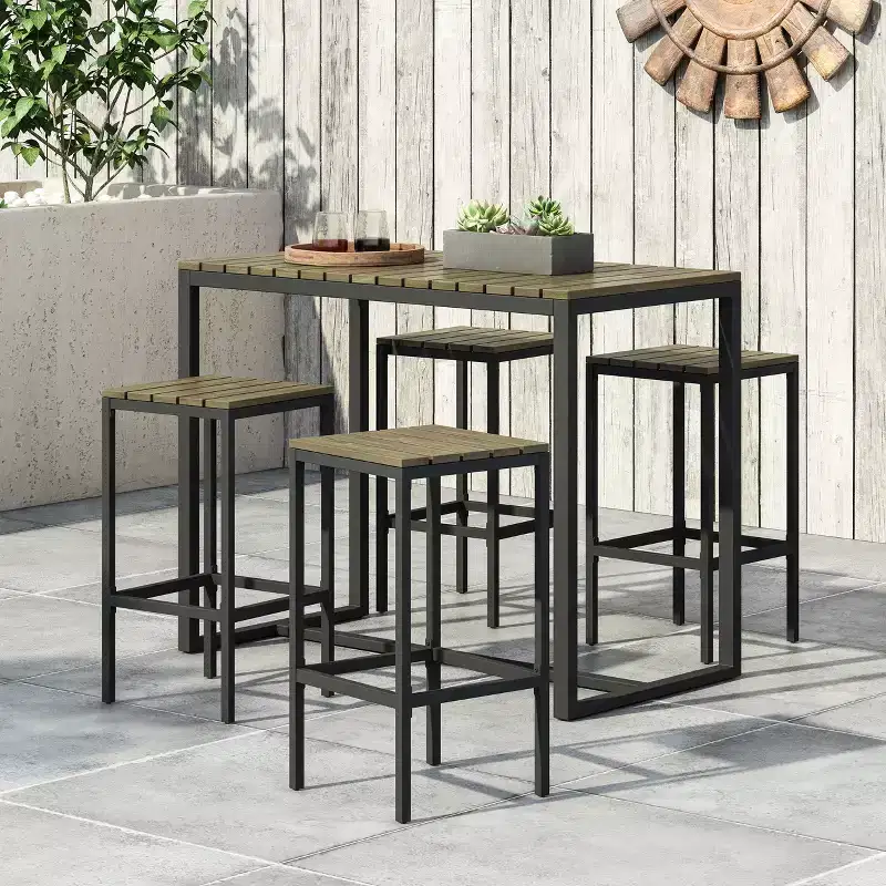 Christopher Knight Home Elkhart Outdoor Modern Industrial Acacia Wood 5 Piece Bar Set
