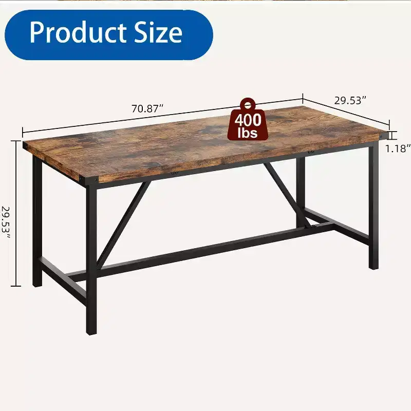 CuisinSmart Dining Table for 8 People, 71 Rectangular Kitchen Table, Industrial Large Long Dining Room Table, for Big Family