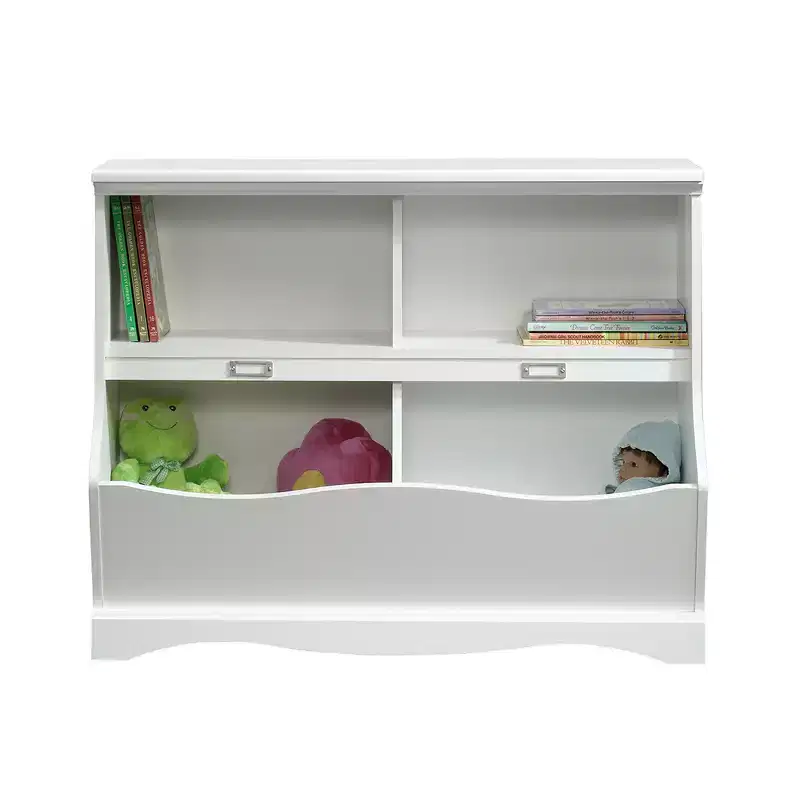Twin Bookcase/Footboard - Soft White, 4 Cubbyhole Shelves with Storage Bins
