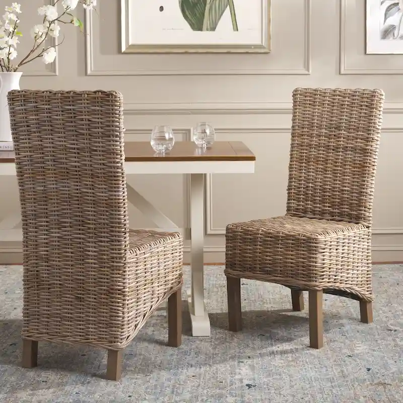 Set of 2 Natural Wicker Dining Chairs 19
