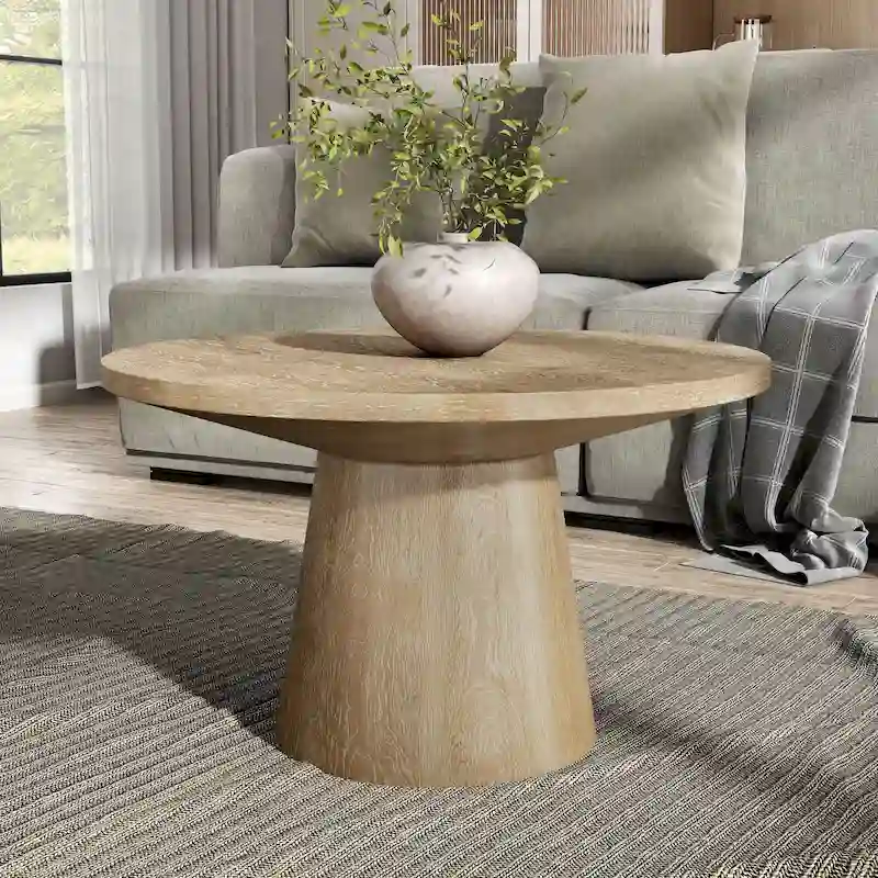 Furniture of America Vitten Modern Round Solid Wood Pedestal Coffee Table