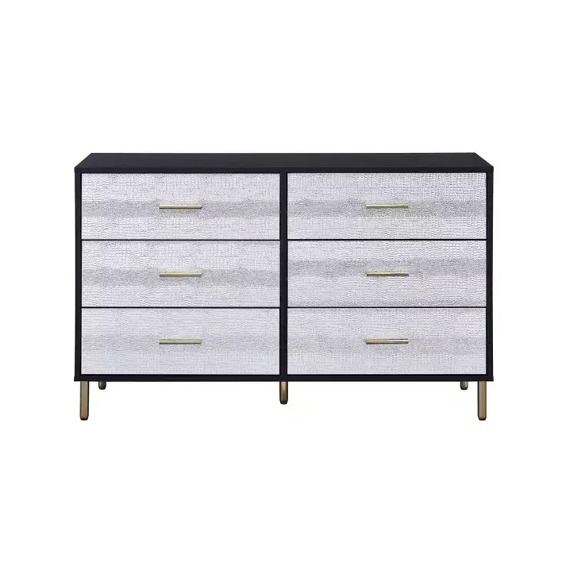 47" Myles Decorative Storage Drawers Black, Silver and Gold Finish - Acme Furniture: 5-Drawer Wood Composite, No Assembly Required