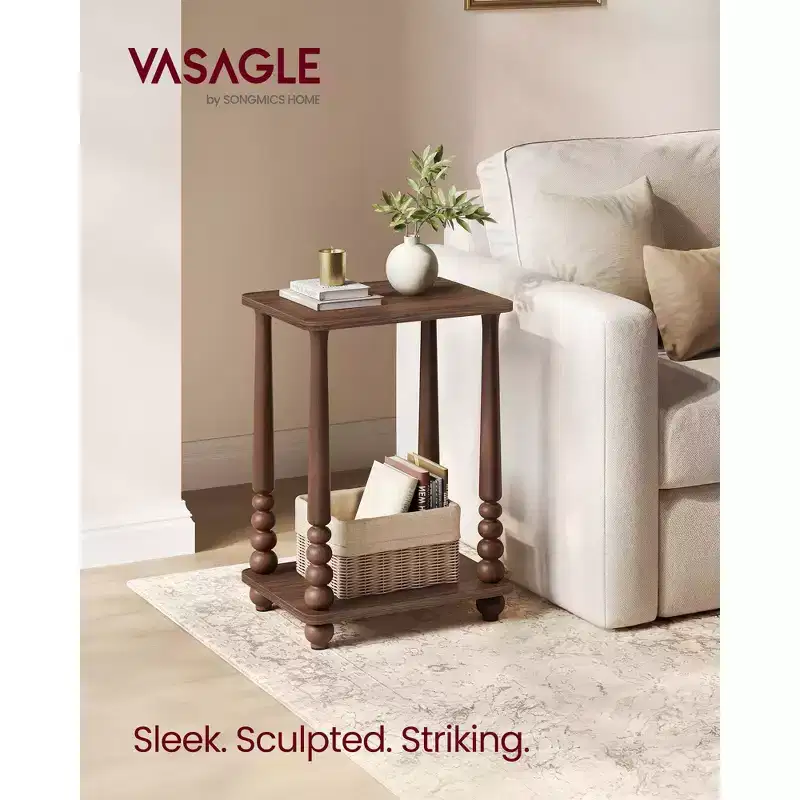 Collection - Side Table, Nightstand for Small Spaces, with Shelf, Solid Wood Legs, Mid-Century Modern
