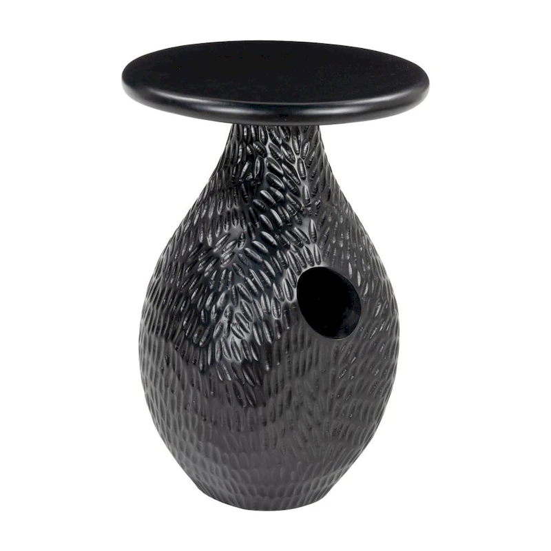 HomeRoots 20 Black Solid Wood Round Pedestal End Table - 15' X '20.1' X '15