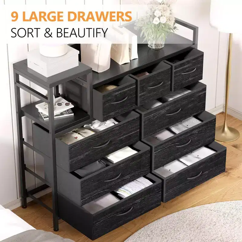 TV Stand with Charging Station - Modern 8-Drawer Dresser with Wood Top, USB Ports & Power Outlets, Storage Cabinet