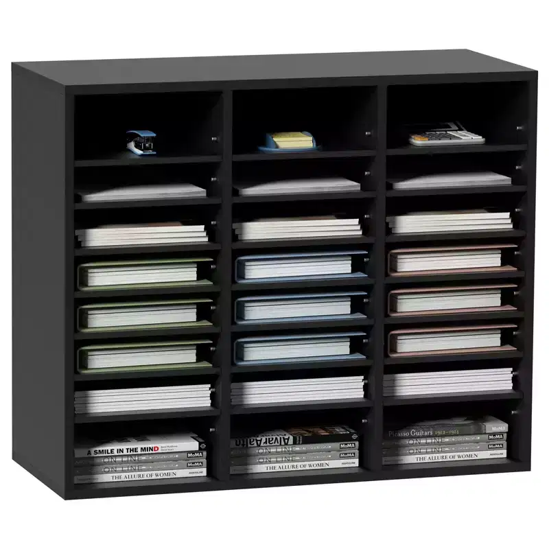 Wood Literature Organizer 24 Compartment File Sorter with Removable Shelves