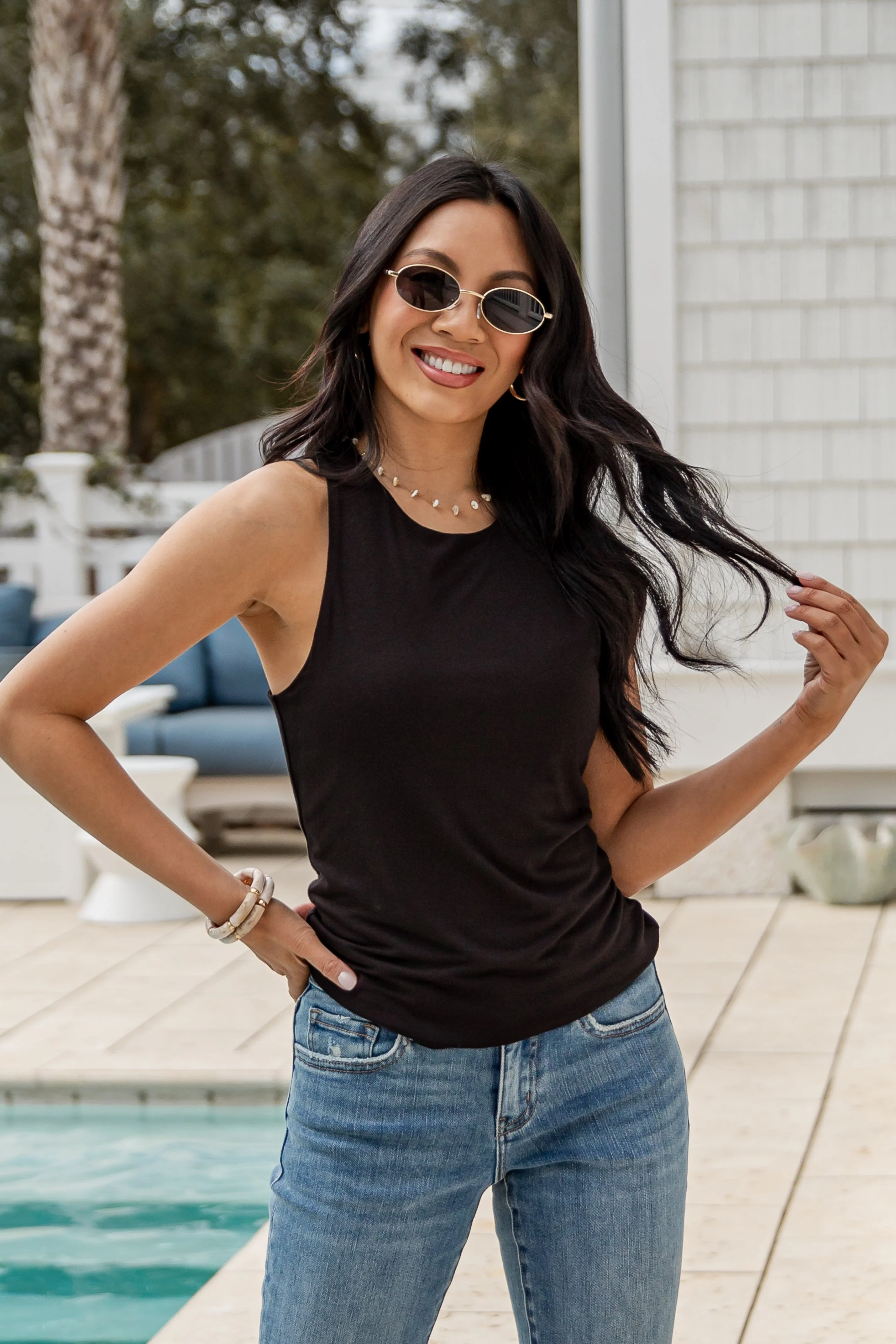 Sleeveless Relaxed Rayon Basic Tank Top