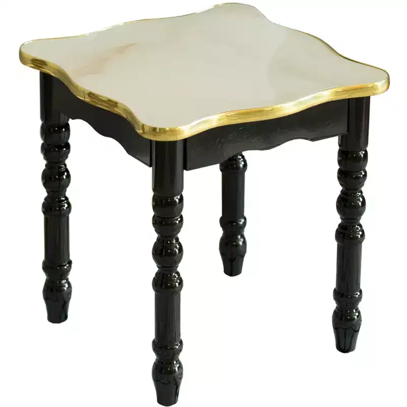 Fabulaxe Square Wooden Side Table, Living Room Accent End Table, Gold, Black and White