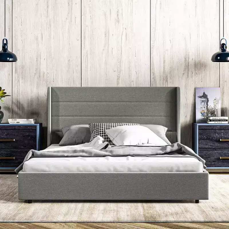 Modern Upholstered Bed with Headboard & 4 Storage Drawers – Full/Queen Bedroom Bed Frame