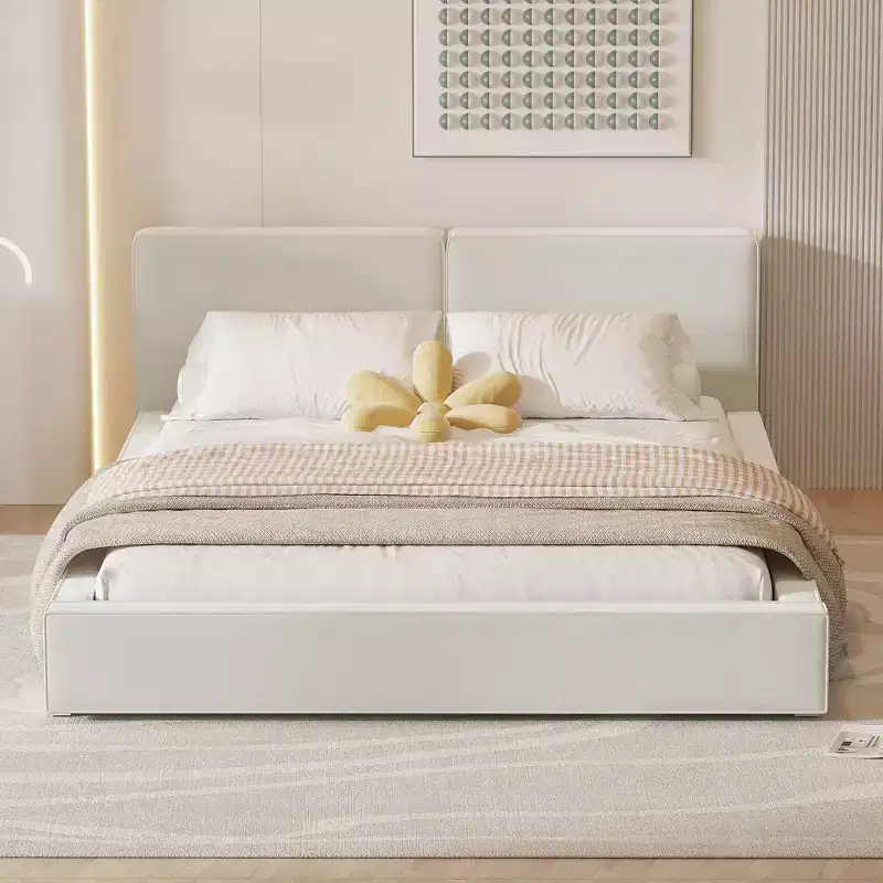 Queen Size Velvet Platform Bed, Upholstered Grounded Bed with Solid Frame Bed Frame for Kids Adults
