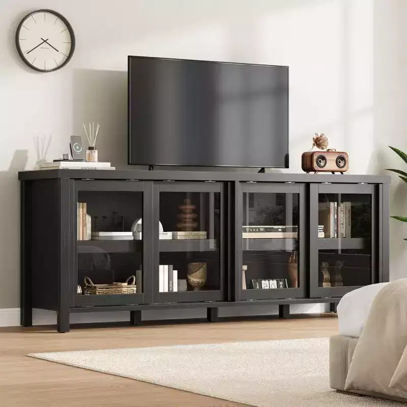 Sliding glass TV cabinet, suitable for entertainment centers with storage cabinets, mid-century modern media cabinet, perfect for the living room.