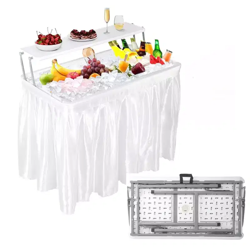 Folding Table with Ice Basin, Storage Shelf and Drain