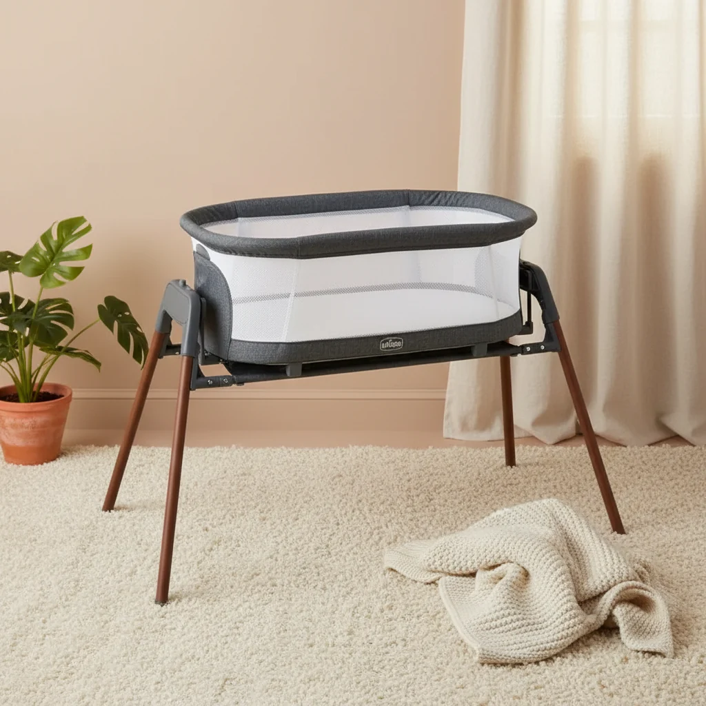 3-in-1 Gliding Bassinet with Portable Design, Fitted Sheet, Metal Frame