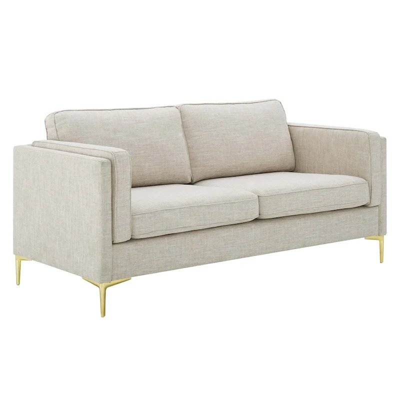 Mid-Century Modern Fabric Sofa, 3-Seater (Beige / Light Gray / White)
