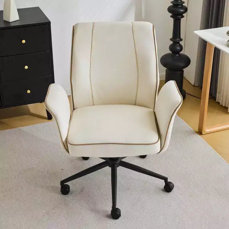 Karl Home | 28.5 inch White Velvet Dovetail Swivel Office Chair With Wheels