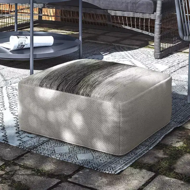 Irena Square Woven PET Polyester Pouf Gray/White - WyndenHall: Contemporary Upholstered Ottoman, 250 lb Capacity, 19.7"x19.7"x10"