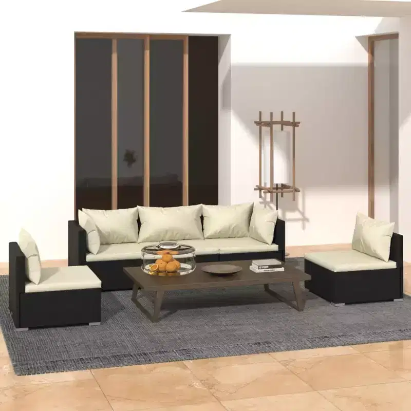 vidaXL Garden Lounge Set Black with cream cushions