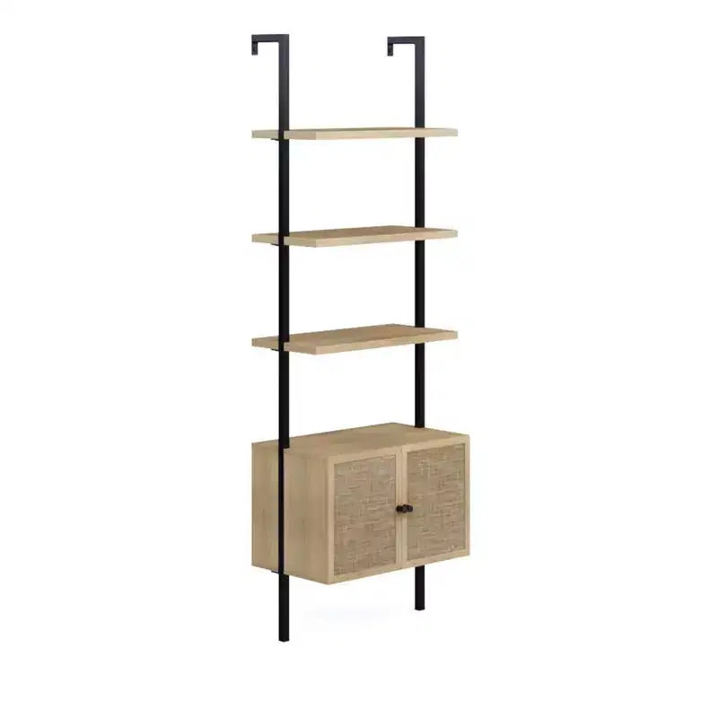Nathan James 72.5" Set of 2 Theo Bookshelf with Doors Light Oak Rattan