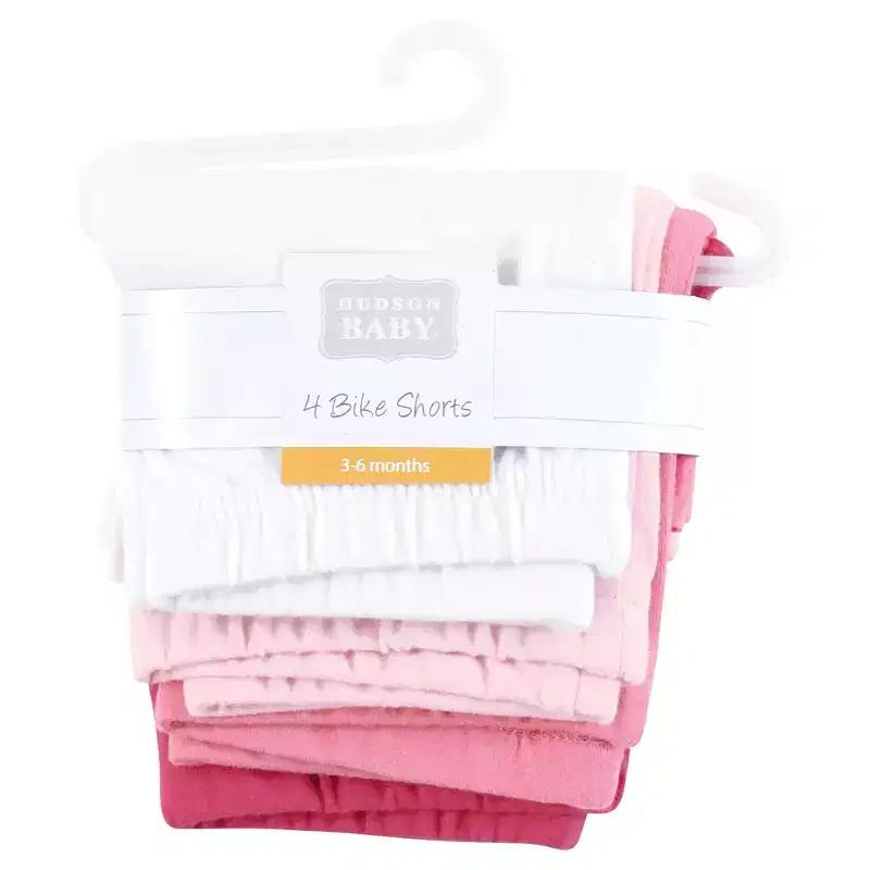 Hudson Baby Infant Girls Shorts Bottoms 4-Pack, White Pink