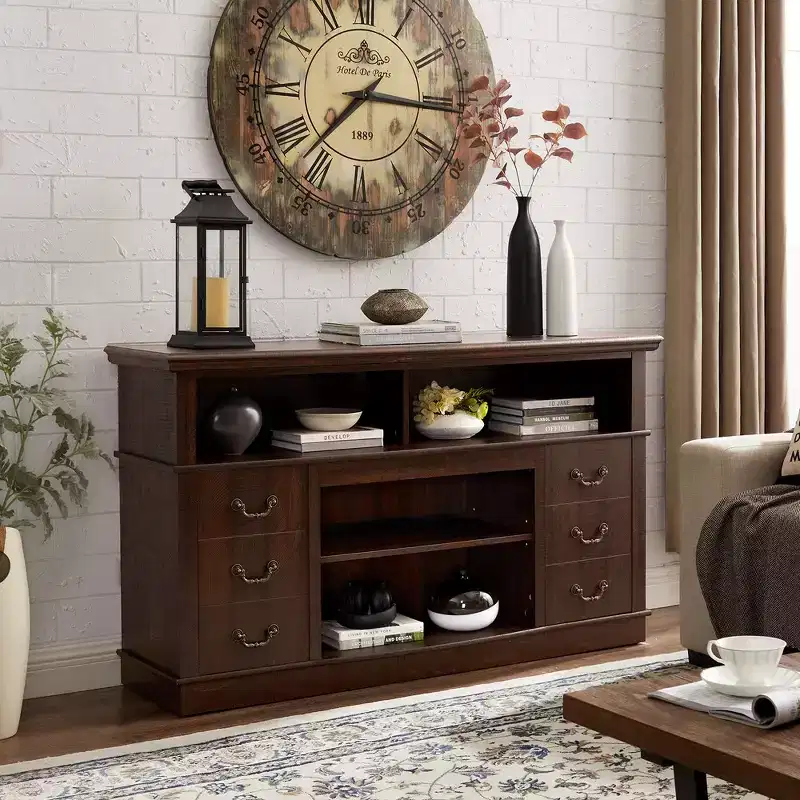Farmhouse TV Stand For TV Up To 65, Rustic Entertainment Center Media Console With Open Closed Storage Space,
