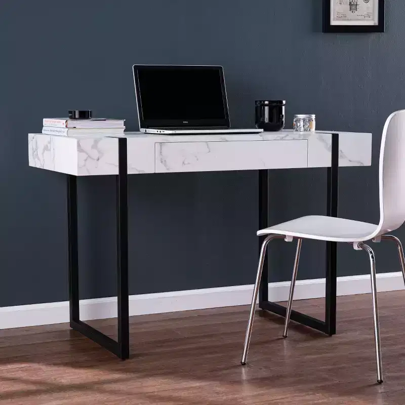 Rangley Modern Faux Marble Desk - White - SEI