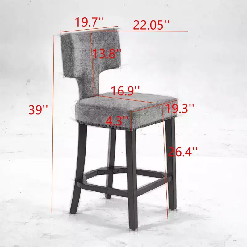 sumyeg Set of 2 Mid-Century Counter Stools with Curved Back and Upholstered Seat