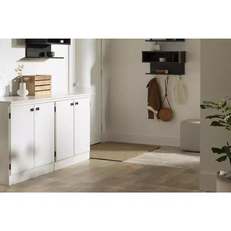 HomeStock Small 2-Door Transitional Storage Cabinet, Pure White